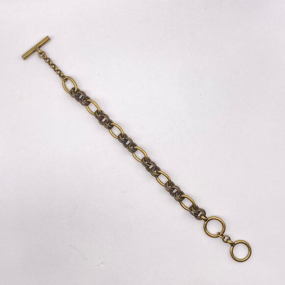 CHLOE + ISABEL Antique Gold Tone Chain Bracelet Toggle Clasp Charms Bold Chunky - Picture 5 of 8